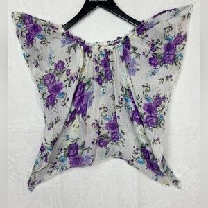 Elan Rayon Blend Bohemian Purple and White Floral Blouse Size Small l. K-33
